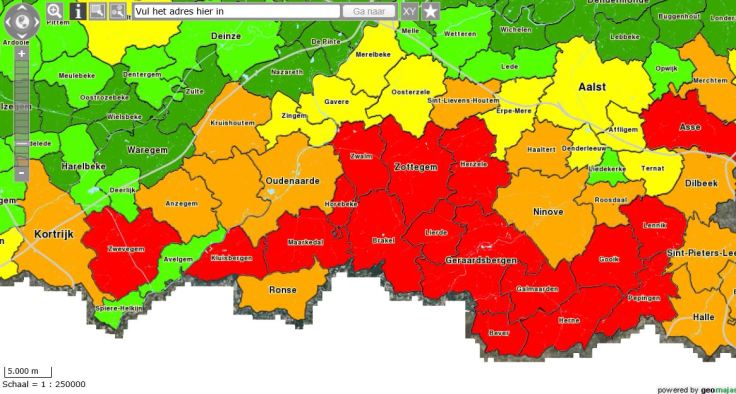 Erosiegevoeligheidskaart van de Vlaamse gemeenten
